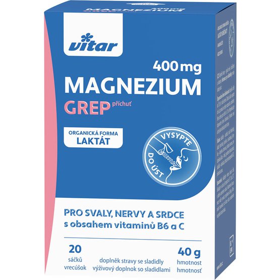 Vitar Magnézium 400 mg + vitamin B6 + vitamin C - grep