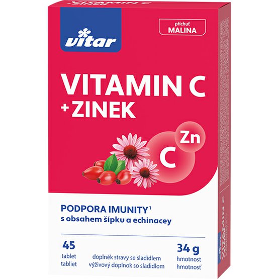Vitar Vitamin C + zinek + echinacea a šípek